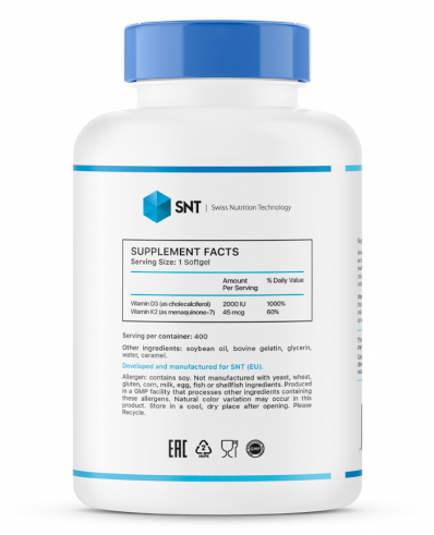 SNT Vitamin D3 + K2 2000 IU, 400 капсул