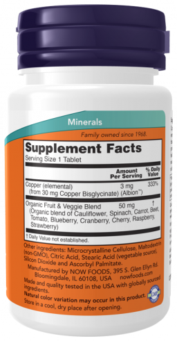 NOW Copper Glycinate, Глицинат меди, 120 таблеток