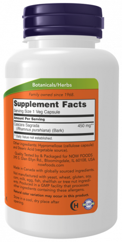 NOW Cascara Sagrada 450 mg, 100 капсул