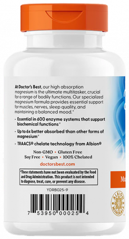 Doctor's Best High Absorption Magnesium, Магния Хелат, 120 таблеток
