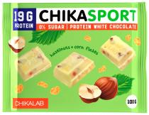 Chikalab Шоколад белый с фундуком и кукурузными чипсами, 100 грамм