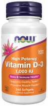 NOW High Potency Vitamin D-3 1000 IU, Высокоэффективный витамин Д-3 1000 МЕ, 360 капсул
